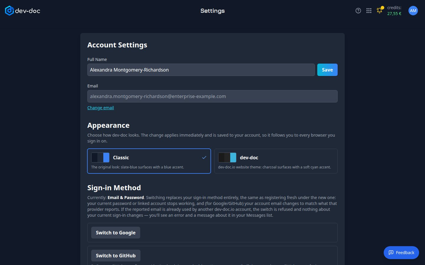 The Settings page.