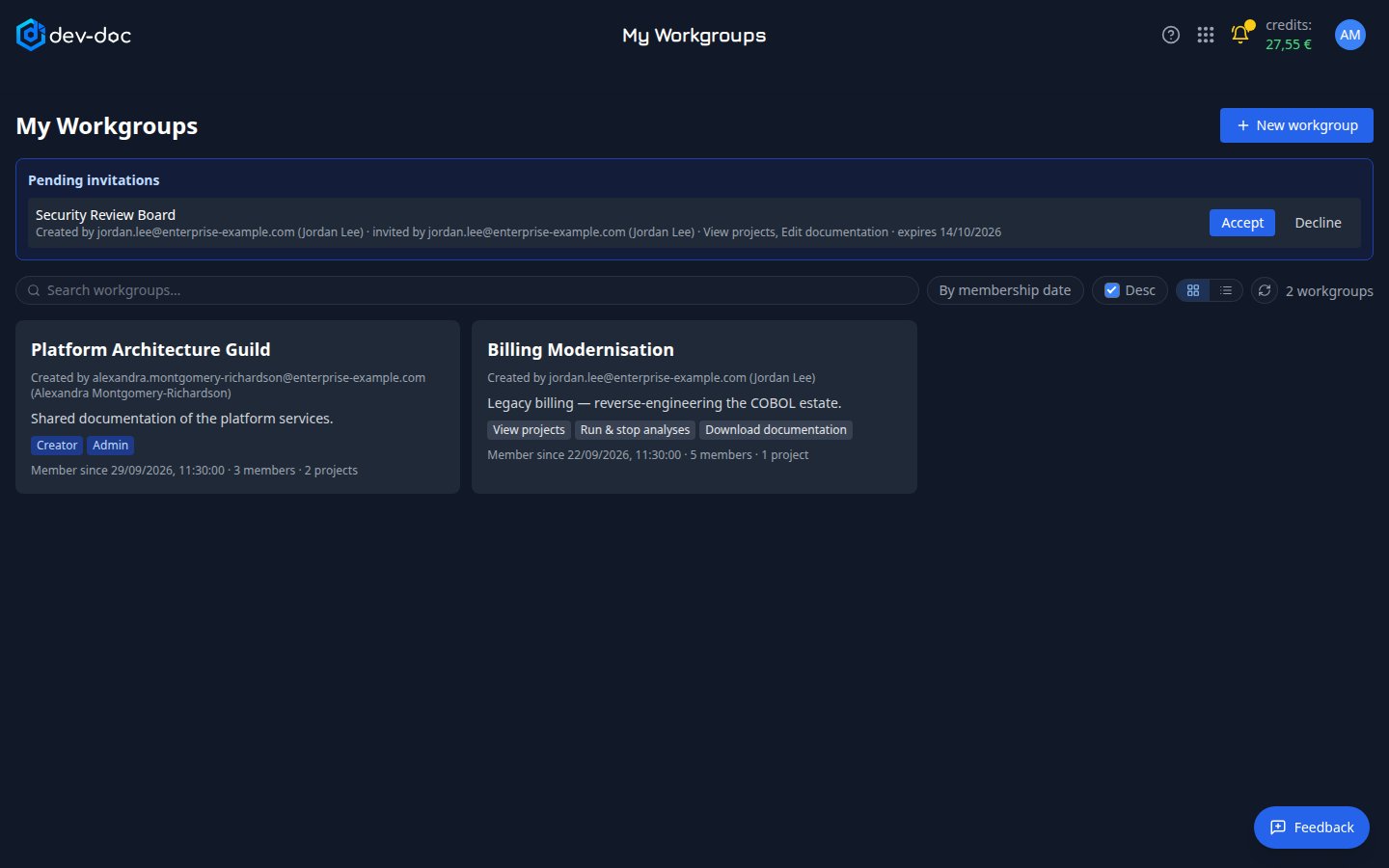 The My Workgroups page.